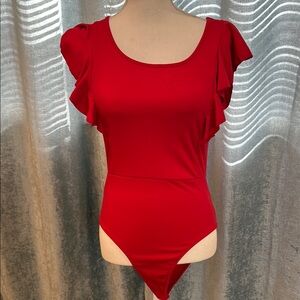 Red Ruffle Sleeve Bodysuit